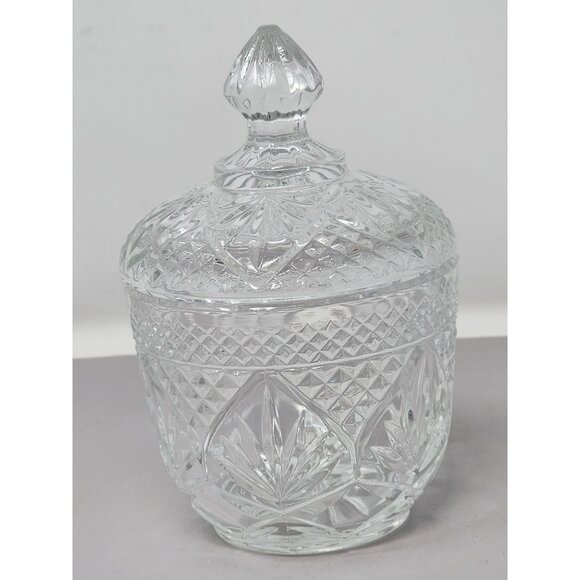 Vintage Clear Pressed‎ Glass Candy Dish With Lid Made In USA - Picture 1 of 13
